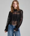 And Now This Women's Embroidered Sheer High-neck Blouse, Macy's Exclusive In Black