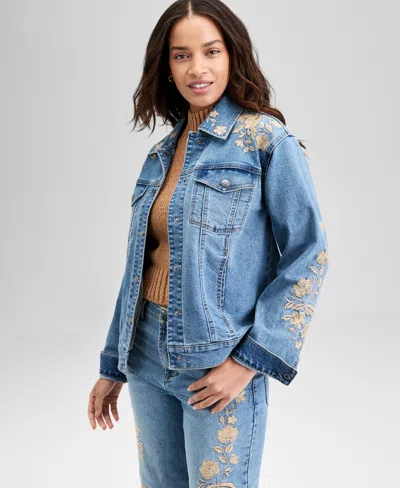 And Now This Women's Embroidered Trucker Denim Jacket, Exclusively At Macy's In Blue