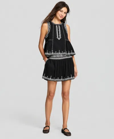 And Now This Women's Embroidered-trim Mini Skirt, Macy's Exclusive In Black