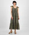 And Now This Women's Empire-waist Crochet-trim Maxi Dress, Regular & Petites, Exclusively At Macy's In Crushed Oregano