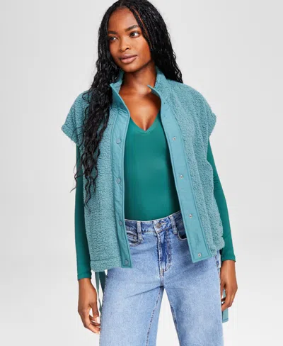 And Now This Women's Extended-shoulder Side-tie Sherpa Vest, Created For Macy's In North Atlantic