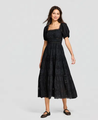 And Now This Women's Eyelet Cotton Maxi Dress, Exclusively At Macy's In Black