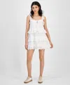 And Now This Now This Womens Cotton Eyelet Ruffled Tank Top Tiered Mini Skirt In White