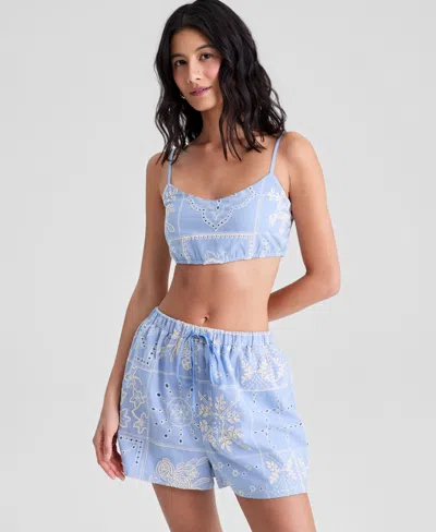 And Now This Women's Eyelet-embroidered Bralette Top, Macy's Exclusive In Blue