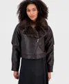 And Now This Women's Faux-fur-trim Faux Leather Moto Jacket, Macy's Exclusive In Brown