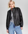 And Now This Women's Faux Leather Zip-front Bomber Jacket, Created For Macy's In Distressed Brown