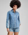 And Now This Women's Faux-pearl-embellished Jean Shirt, Macy's Exclusive In Blue
