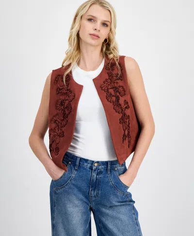 And Now This Women's Faux-suede Open-front Vest, Macy's Exclusive In Red