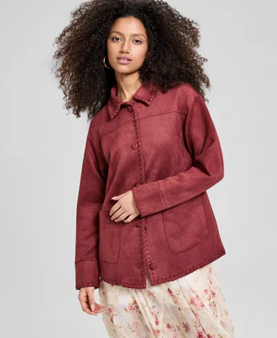 And Now This Women's Faux Suede Whipstitch Jacket, Macy's Exclusive In Burgundy