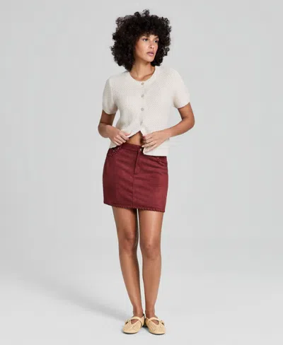 And Now This Women's Faux-suede Woven Mini Skirt, Macy's Exclusive In Burgundy
