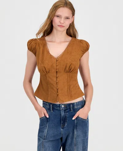 And Now This Women's Femme Cap-sleeve Blouse, Macy's Exclusive In Brown