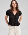 And Now This Women's Fitted Pleat-detail Lace Blouse, Exclusively At Macy's In Black