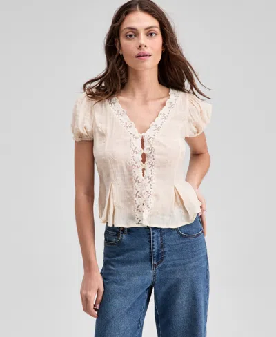 And Now This Women's Fitted Pleat-detail Lace Blouse, Exclusively At Macy's In Brown