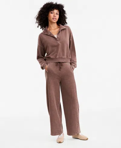 And Now This Women's Fleece High-rise Drawstring Pants, Macy's Exclusive In Warm Sienna