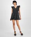 And Now This Women's Floral Cotton Bubble-hem Mini Dress, Exclusively At Macy's In Black Floral