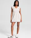 And Now This Women's Floral Cotton Bubble-hem Mini Dress, Exclusively At Macy's In White Floral
