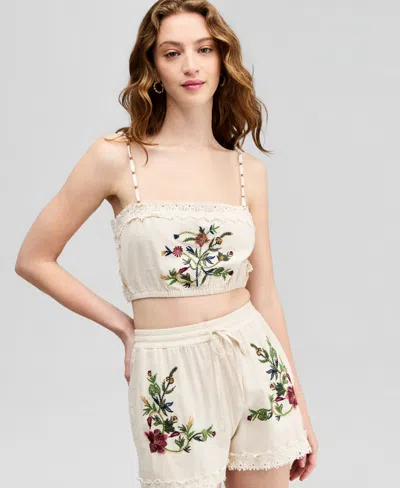 And Now This Women's Floral Embroidered Crop Top, Macy's Exclusive In Multi