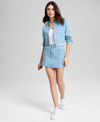 And Now This Women's Floral-embroidered Denim Mini Skirt, Exclusively At Macy's In Medium Wash