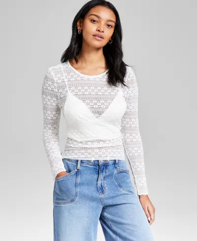 And Now This Women's Floral Lace Top, Exclusively At Macy's In Calla Lily