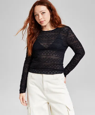 And Now This Women's Floral Lace Top, Exclusively At Macy's In Deep Black
