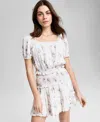 And Now This Plus Size Floral-print Lace-trim Blouse In White