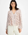 AND NOW THIS WOMEN'S FLORAL-PRINT PLEATED LACE-TRIM BLOUSE