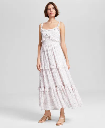 And Now This Women's Floral-print Ruffled Tiered Smocked-waist Maxi Dress, Exclusively At Macy's In Sea Lily Pink
