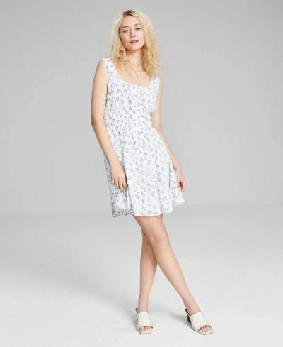 And Now This Women's Floral-print Square-neck Mini Dress, Created For Macy's In Ivory Floral