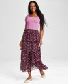 And Now This Women's Floral-print Tiered Maxi Skirt, Created For Macy's In Wine Floral