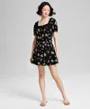 And Now This Women's Floral Print Button-front Blouse, Exclusively At Macy's In Black,peach Floral