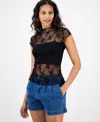 And Now This Women's Floral Stretch-lace Top, Macy's Exclusive In Black