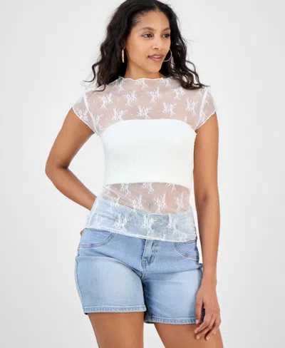 And Now This Women's Floral Stretch-lace Top, Macy's Exclusive In White