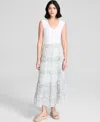 And Now This Women's Floral Tiered Pull-on Maxi Skirt, Exclusively At Macy's In Blue Floral
