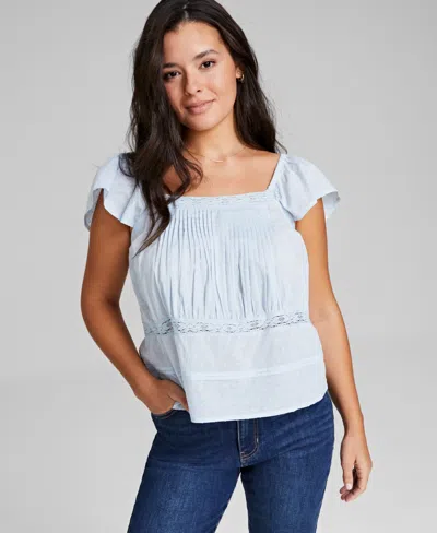 And Now This Women's Flutter-sleeve Cotton Top, Created For Macy's In Cool Dusk