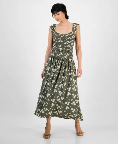 And Now This Women's Flutter-sleeve Smocked Midi Dress, Exclusively At Macy's In Crushed Oregano Floral