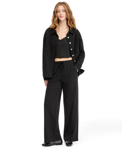 And Now This Women's French Terry Embellished Wide-leg Pants, Macy's Exclusive In Black