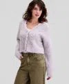 And Now This Women's Fuzzy Rhinestone-embellished Cardigan, Macy's Exclusive In Gray