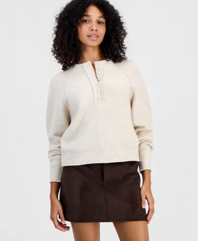 And Now This Women's Henley Long-sleeve Relaxed-fit Sweater, Macy's Exclusive In Light Sand Heather