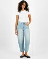 And Now This Women's High-rise Barrel-leg Jeans, Created For Macy's In Light Wash