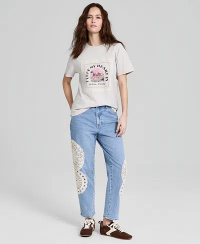 And Now This Women's High-rise Crochet-trim Ankle Jeans, Macy's Exclusive In Multi