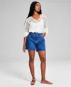 And Now This Now This Womens Denim Cropped Vest High Rise Denim Bermuda Shorts Created For Macys In Light Wash