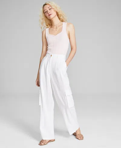 And Now This Women's High-rise Linen Blend Cargo Pants, Created For Macy's In White