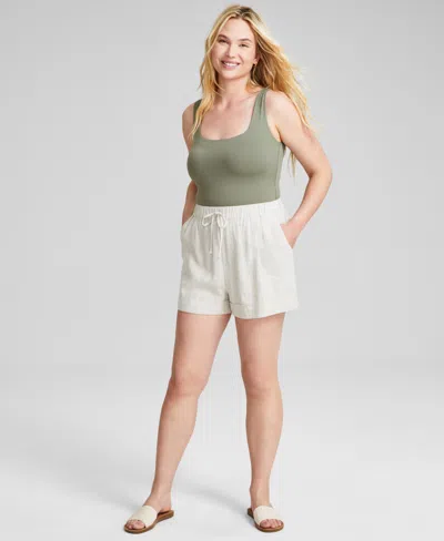 And Now This Women's High-rise Pull On Linen-blend Shorts, Created For Macy's In Tan