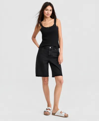 And Now This Women's High Rise Raw-hem Denim Jorts, Macy's Exclusive In Black