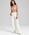 Shop And Now This Women's High-rise Wide-leg Cargo Jeans, Exclusively At Macy's In Ecru