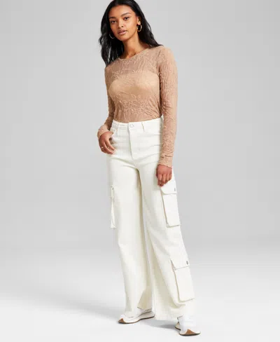 And Now This Women's High-rise Wide-leg Cargo Jeans, Exclusively At Macy's In Ecru