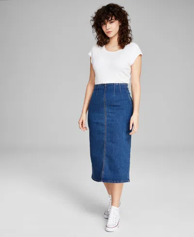 And Now This Women's High-waist Denim Midi Skirt, Created For Macy's In Alexiou