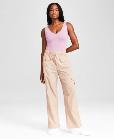 And Now This Women's High-waisted Wide-leg Cargo Pants, Created For Macy's In Almond