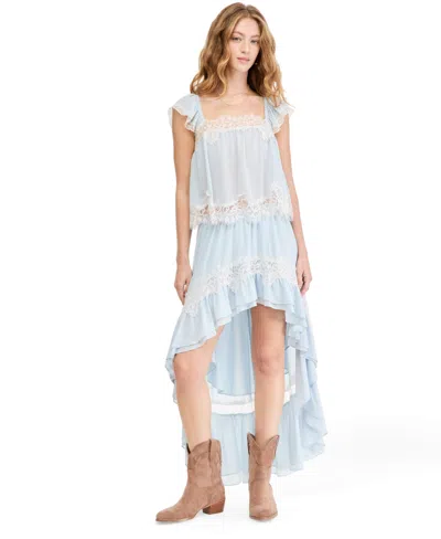 And Now This Women's High-low Lace-inset Skirt, Macy's Exclusive In Dusty Blue