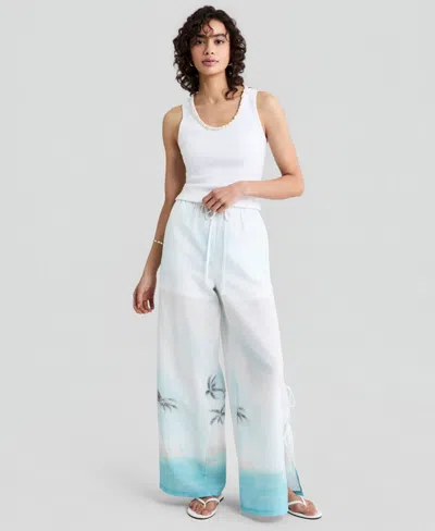 And Now This Women's High-rise Wide-leg Drawstring Pants, Macy's Exclusive In Blue